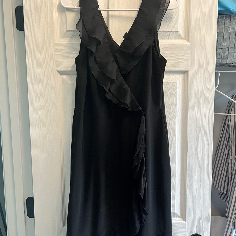 White House Black Market Asymmetrical Ruffled Black Cocktail Dress